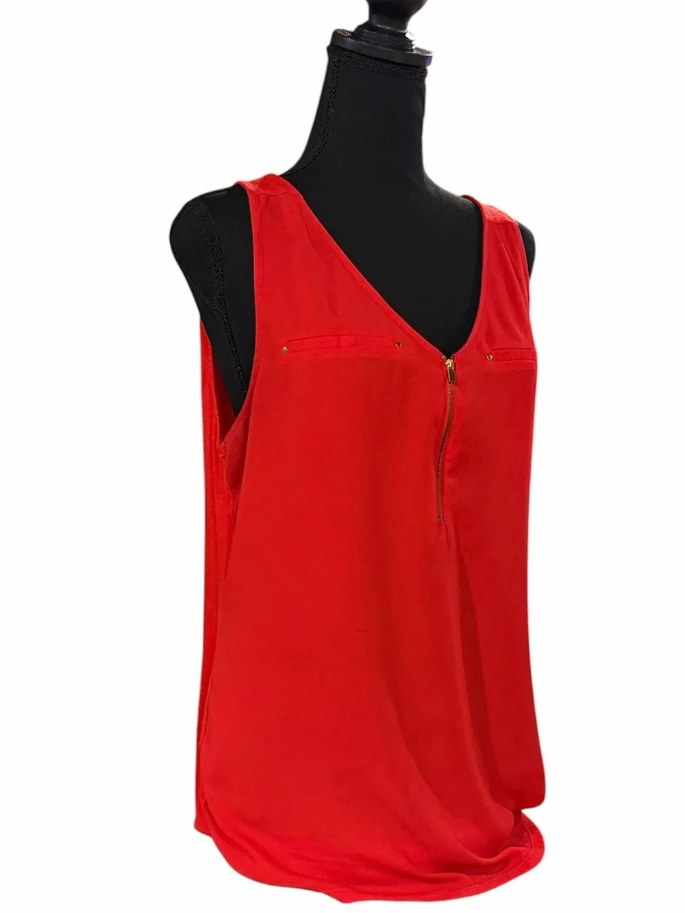 Michael Kors Red V Neck Zip Front Tank Top Women Large